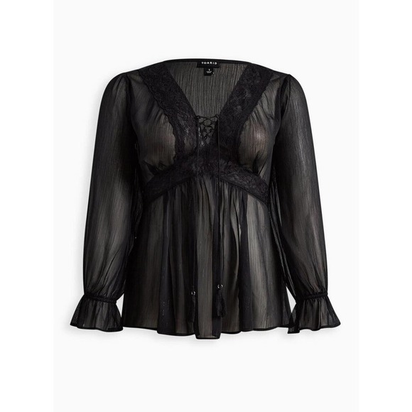 Torrid Womens Plus Size 1 Babydoll Crinkle Lurex Chiffon Top Blouse 14-16 - Picture 4 of 15